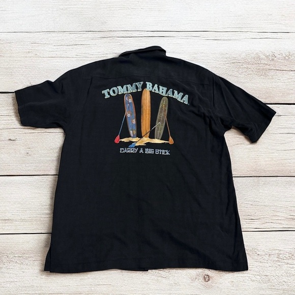 Tommy Bahama Other - Tommy Bahama Men’s Carry a Big Stick Black Silk Button Up Camp Shirt ~ Size L